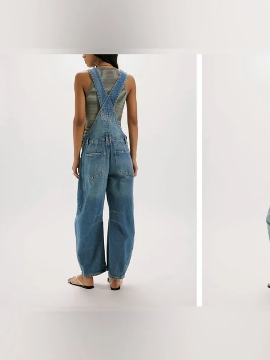 NWOT Free People We The Free Good Luck Barrel Overalls Ultra Light Beam - SMALL - Picture 4 of 11